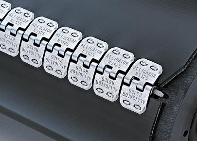 Mechanischer Plattenverbinder (Alligator) an einem Gummiband
